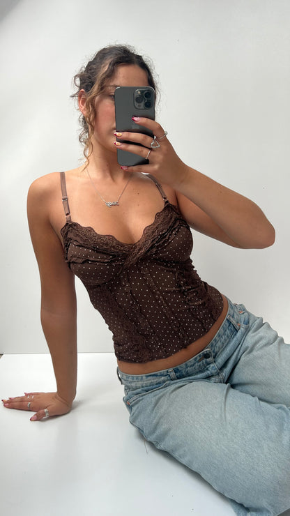 00s brown polka dot lace cami- size S