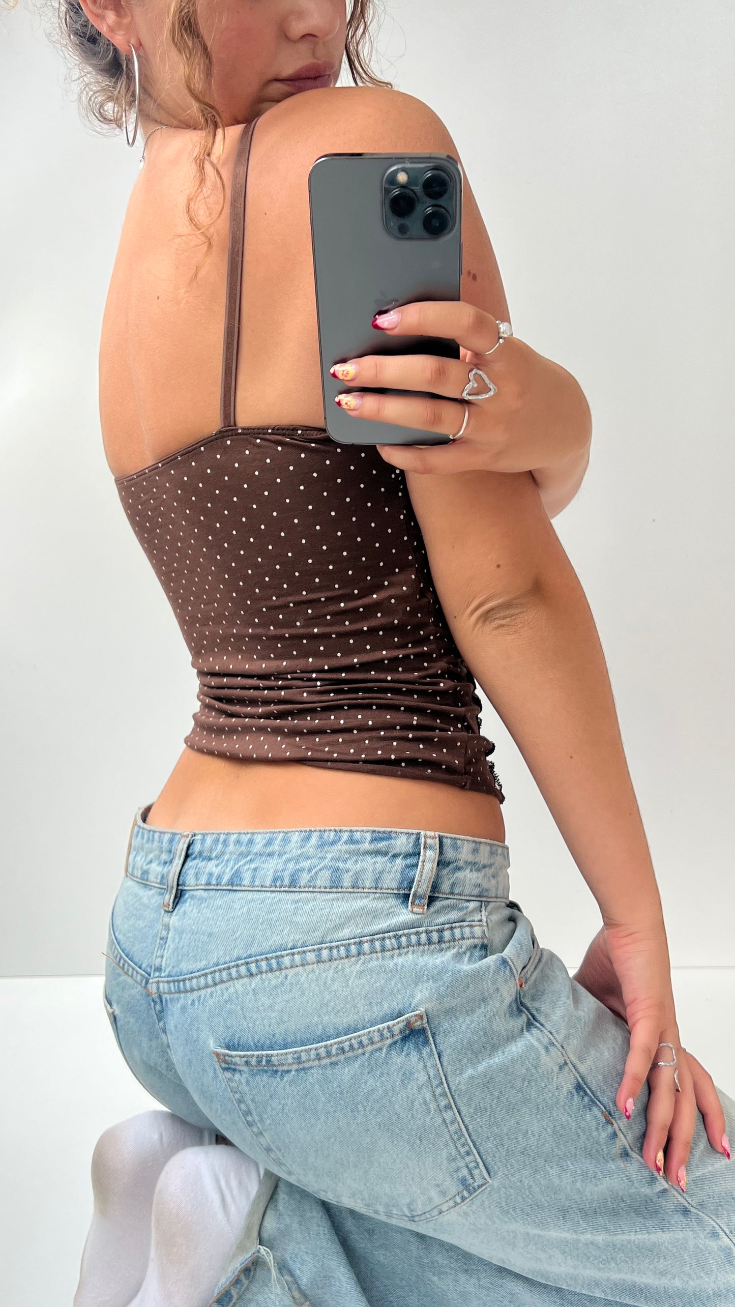 00s brown polka dot lace cami- size S