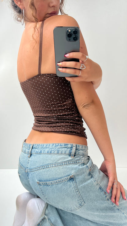 00s brown polka dot lace cami- size S