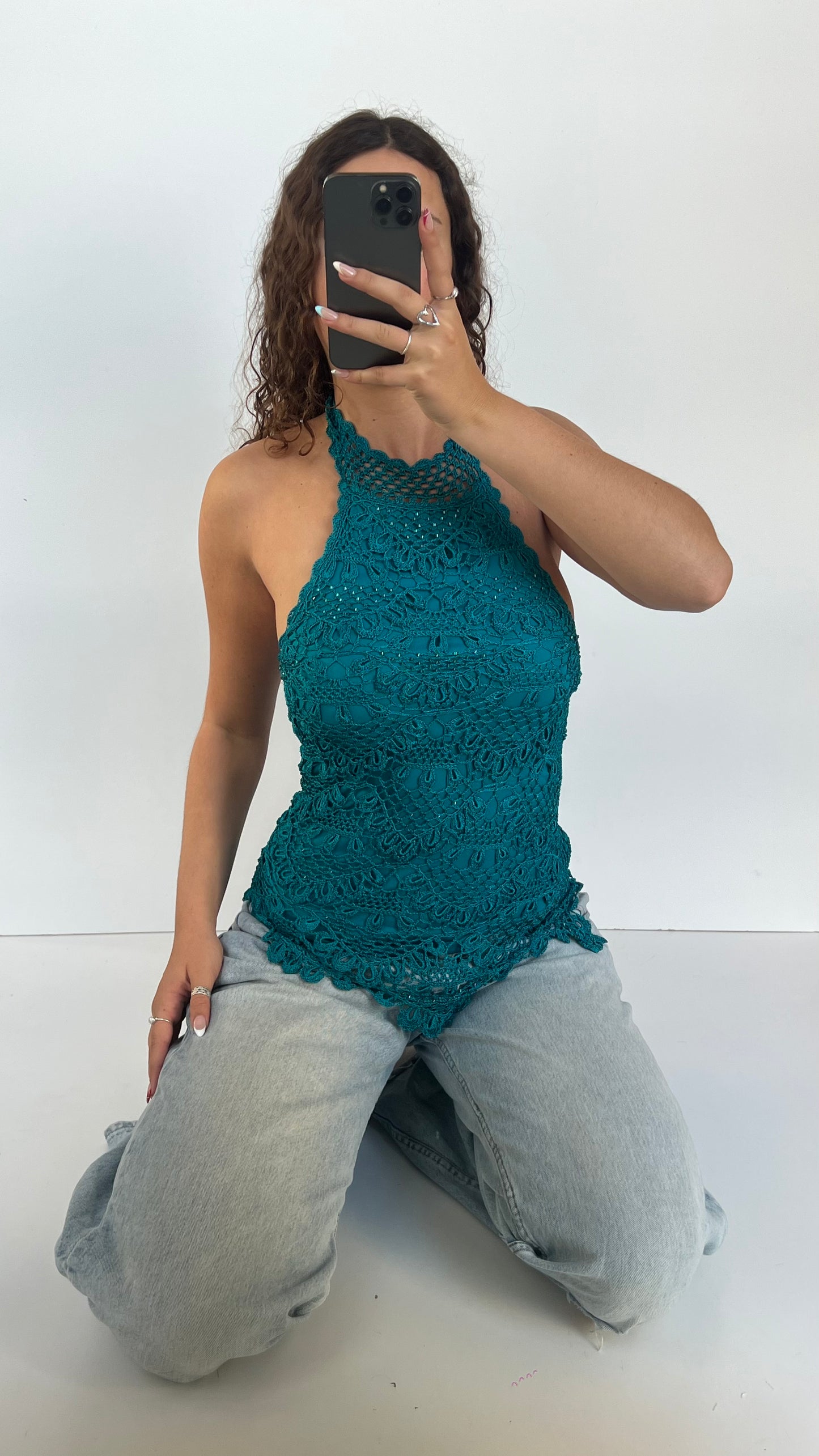 00s blue crochet cami- size S