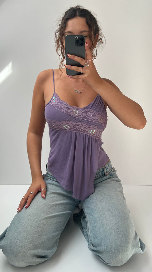 00s lilac sequin mesh cami- size S