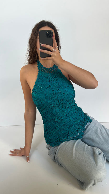 00s blue crochet cami- size S