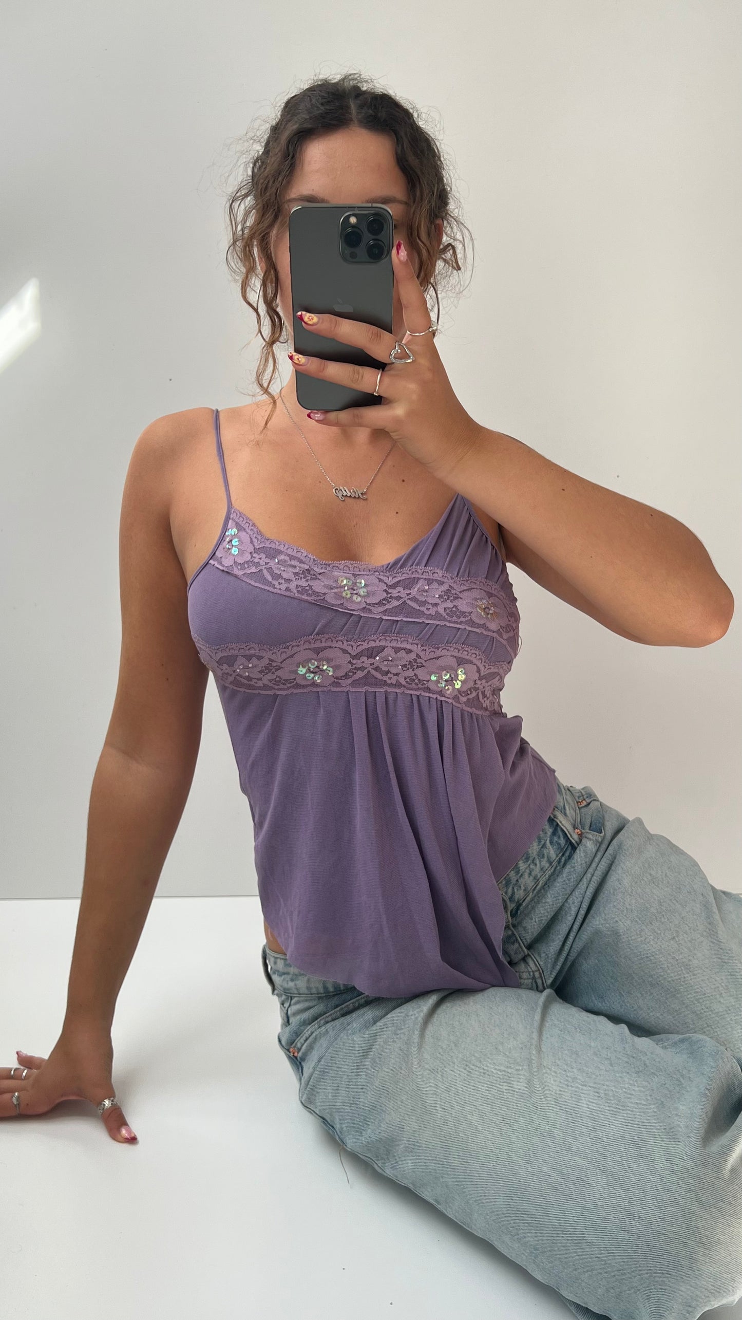 00s lilac sequin mesh cami- size S