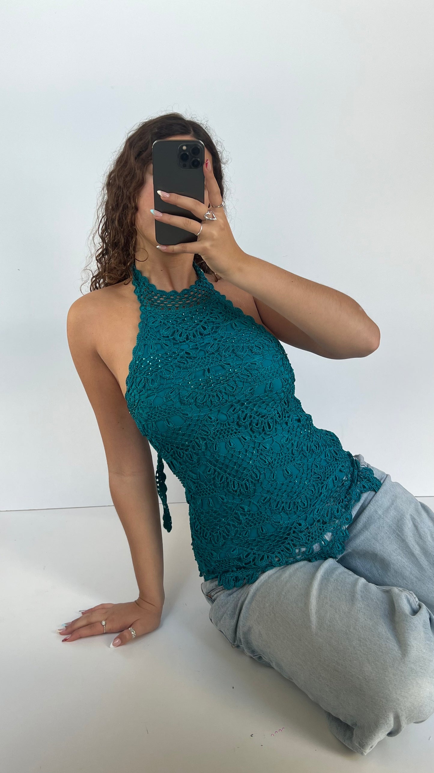 00s blue crochet cami- size S