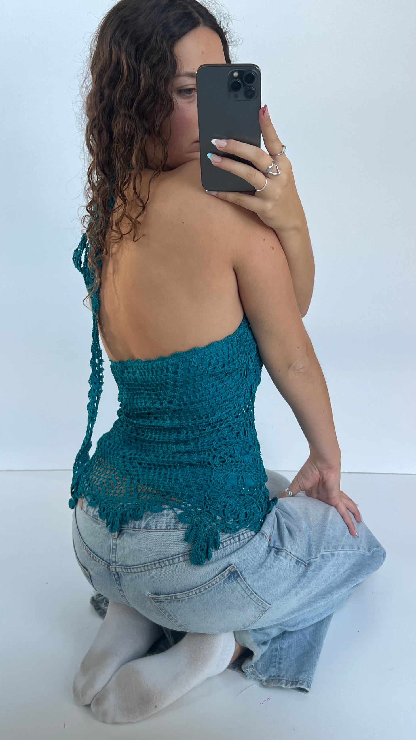 00s blue crochet cami- size S