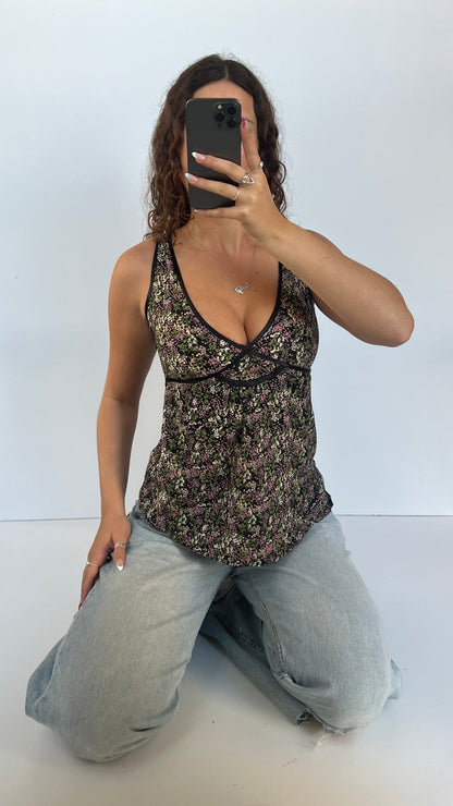 00s floral babydoll tank top- size S