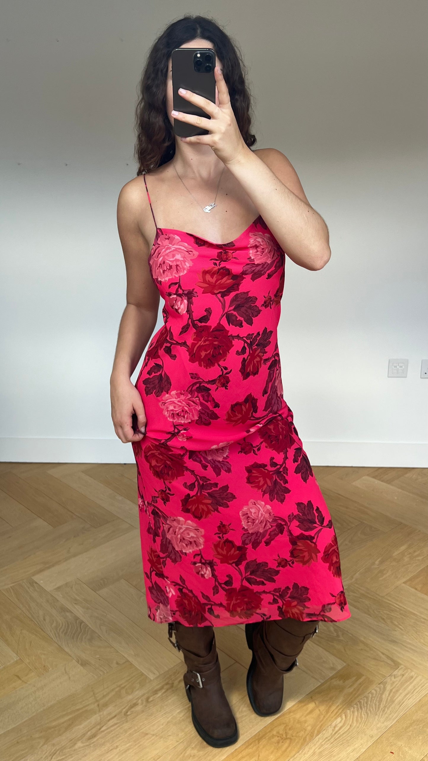 00s pink floral mesh maxi dress- size M