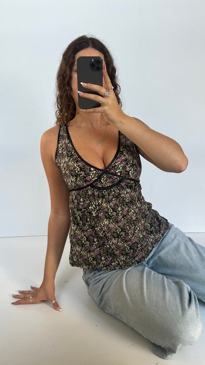 00s floral babydoll tank top- size S
