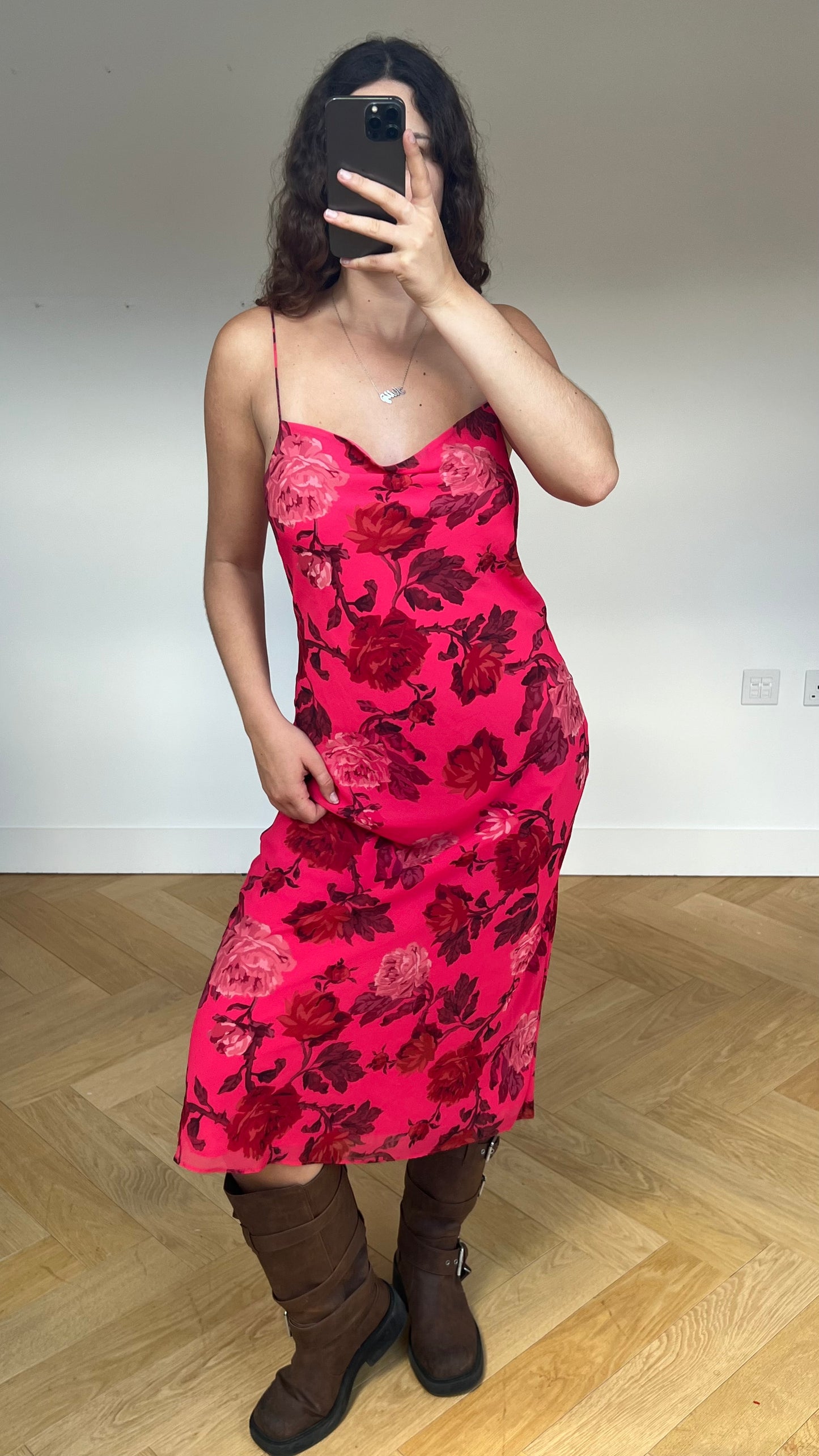 00s pink floral mesh maxi dress- size M