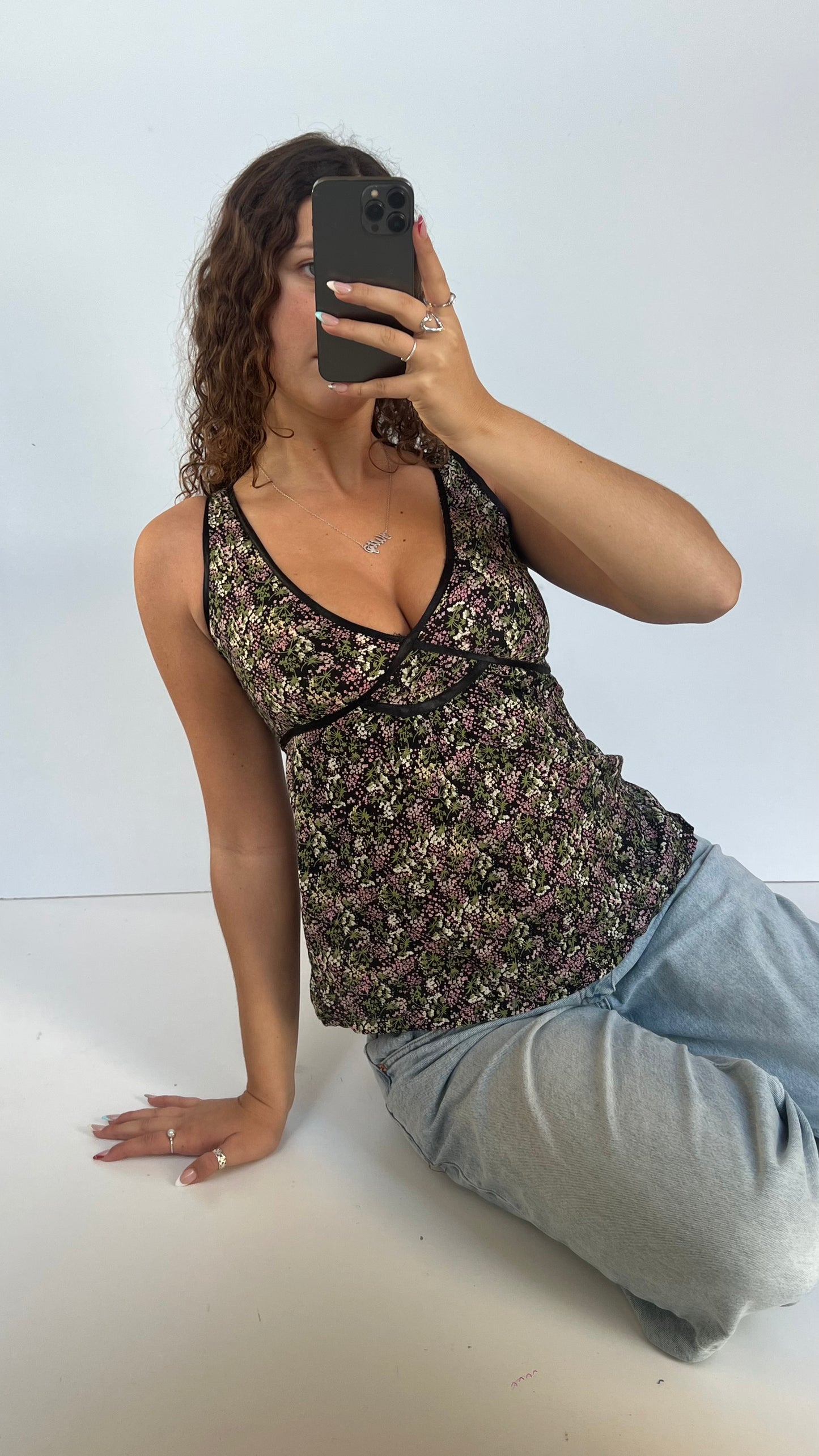 00s floral babydoll tank top- size S