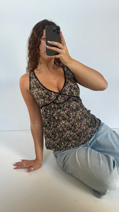 00s floral babydoll tank top- size S