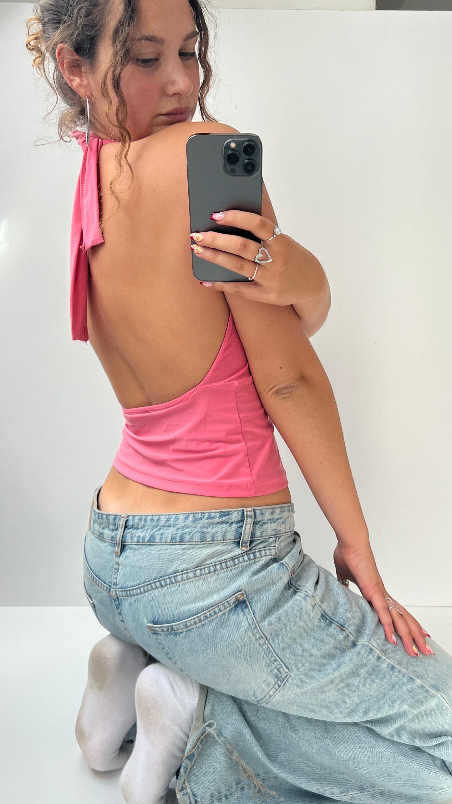 00s pink halter sequin cami- size M