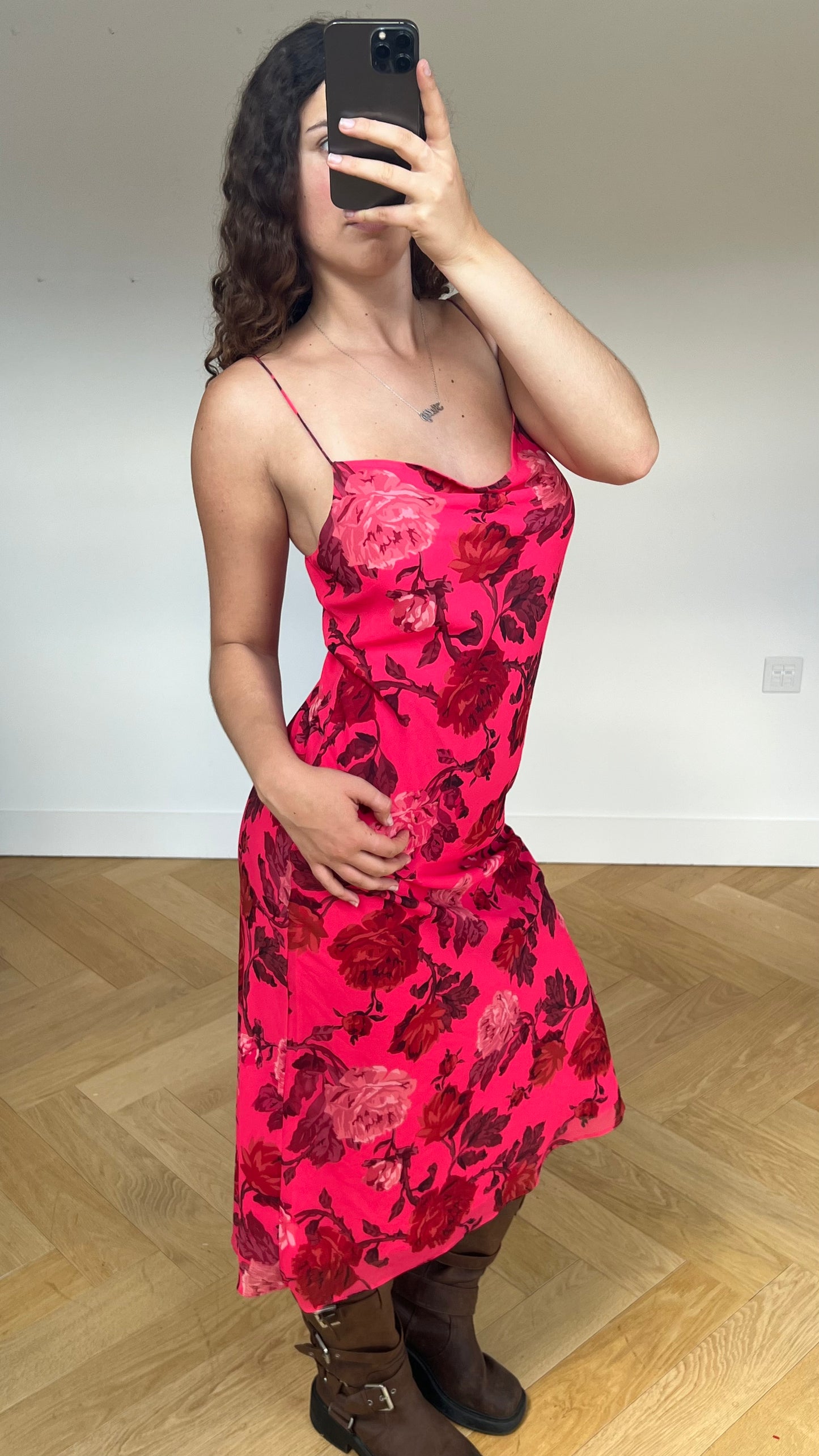 00s pink floral mesh maxi dress- size M