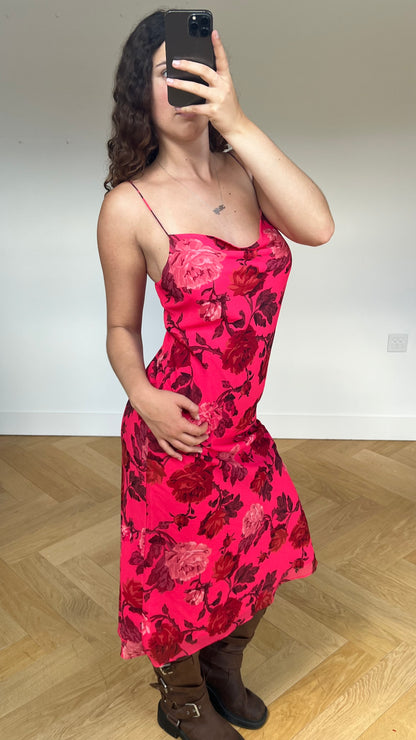 00s pink floral mesh maxi dress- size M