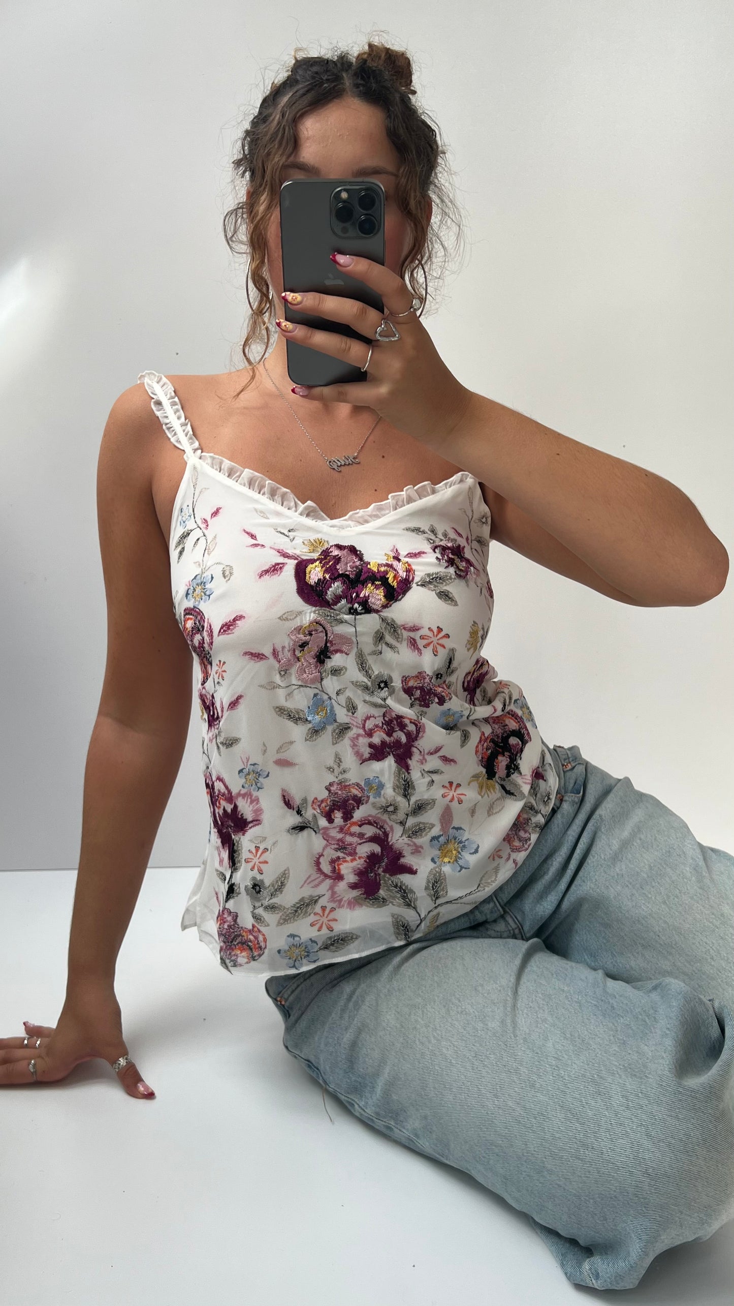 00s white embroidered cami- size XS