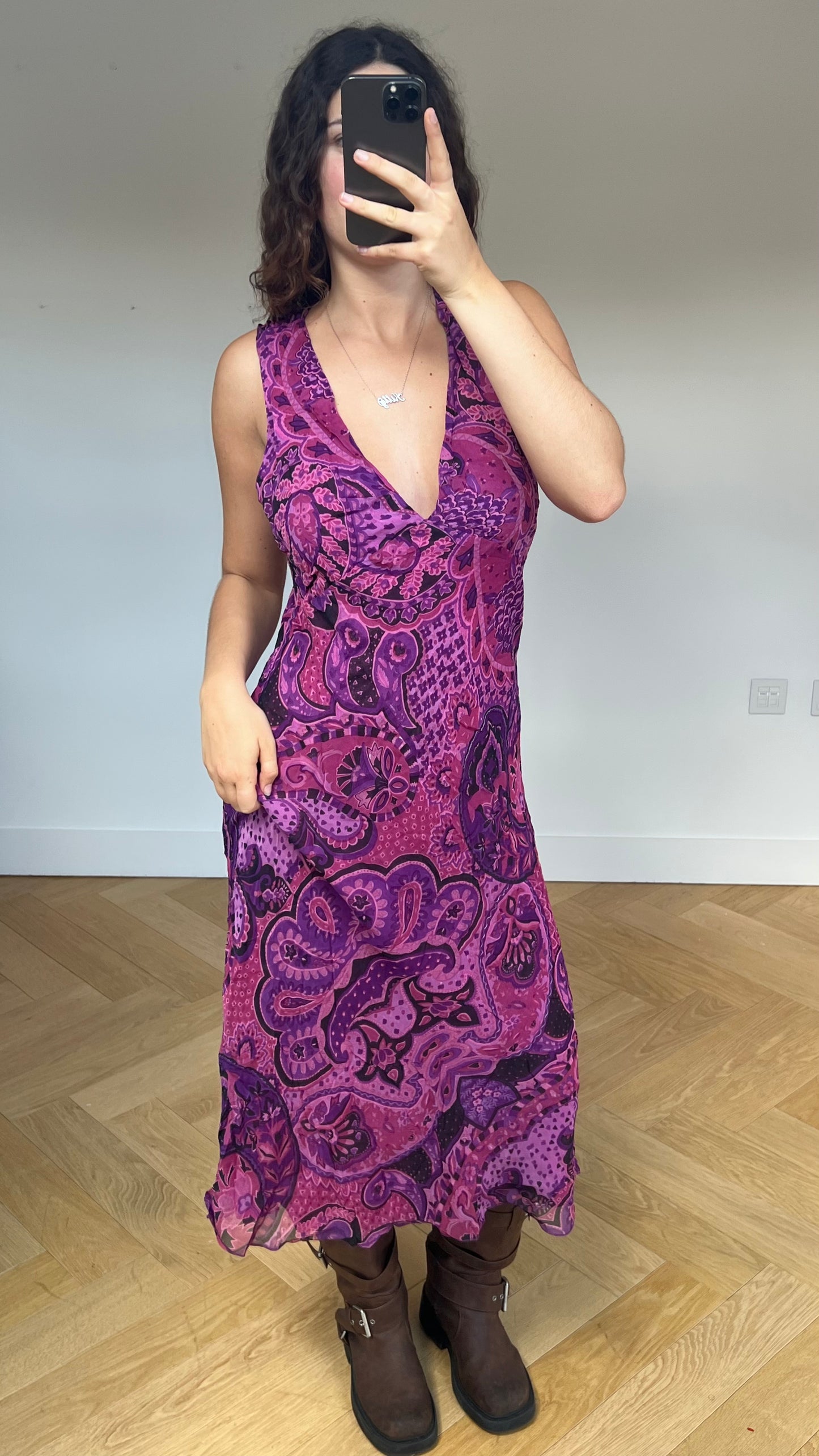 00s pink floral maxi dress- size L