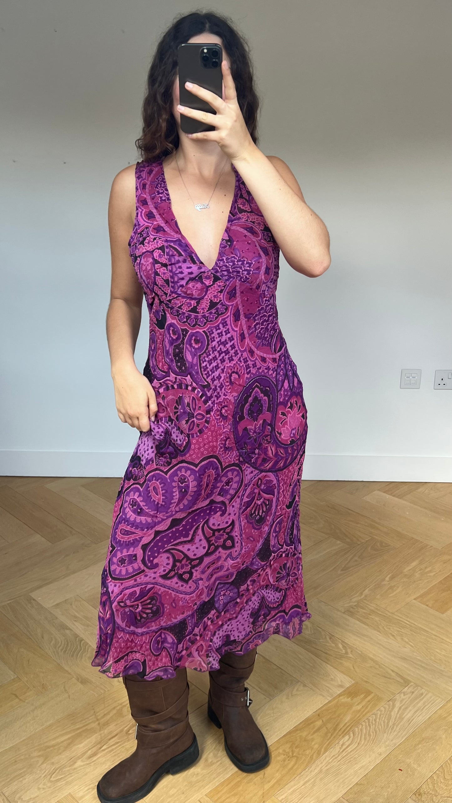 00s pink floral maxi dress- size L