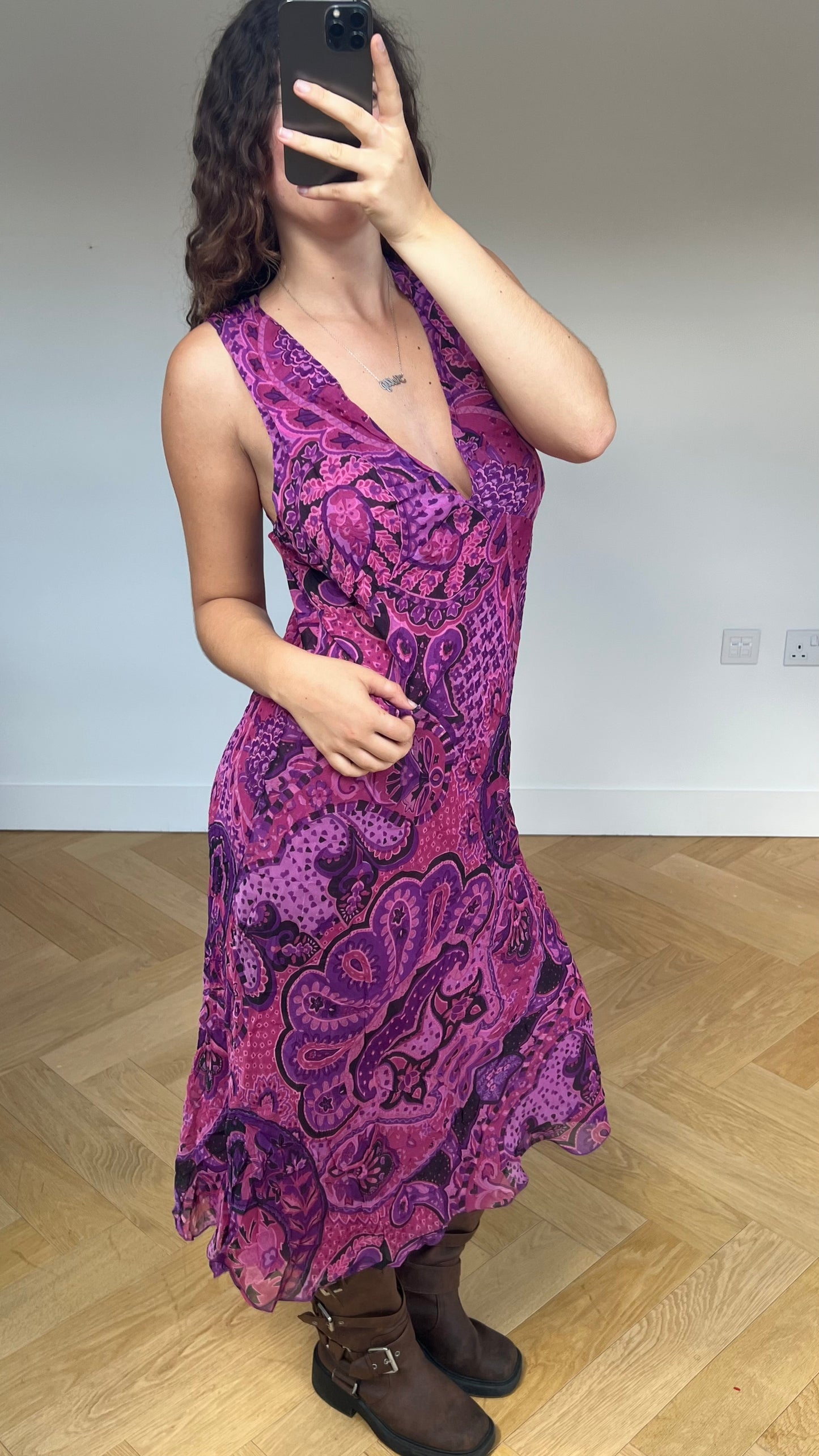 00s pink floral maxi dress- size L