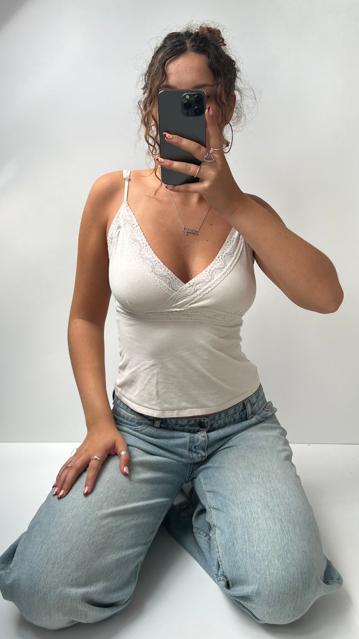 00s white lace cami- size S