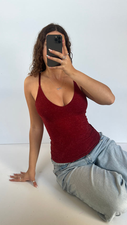 00s red glitter cami- size S