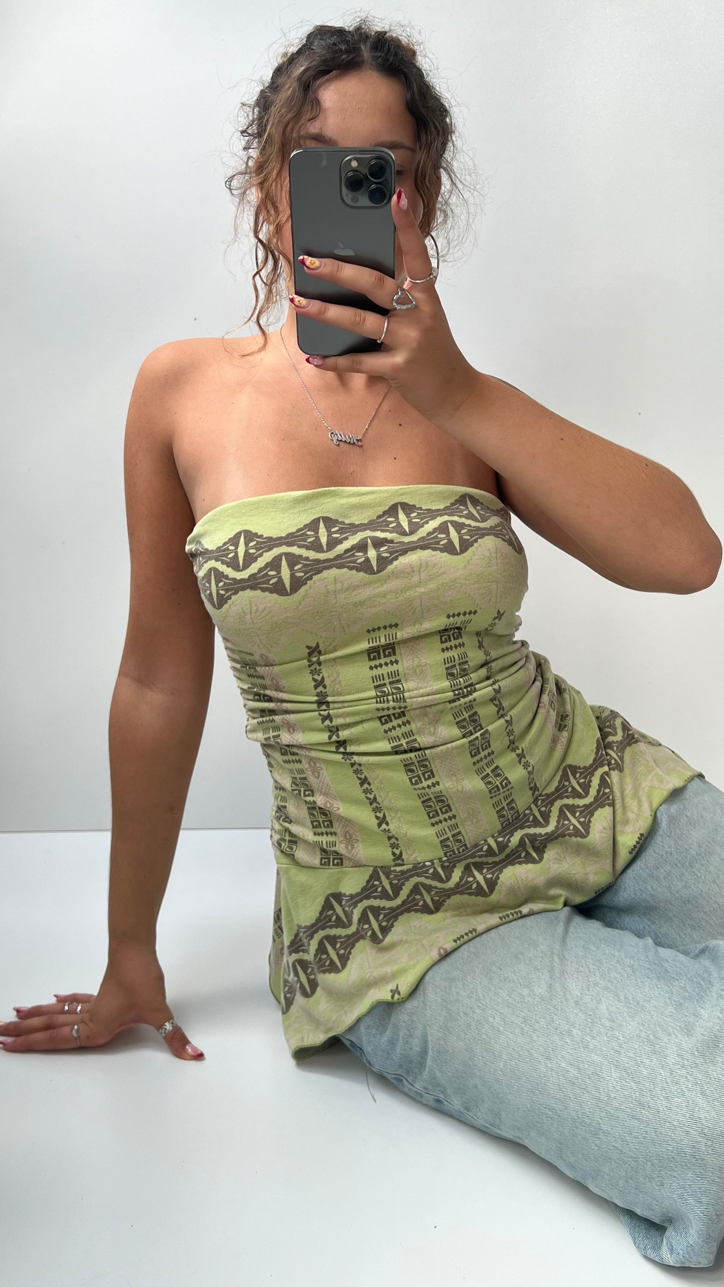 00s green strapless asymmetric top- size M