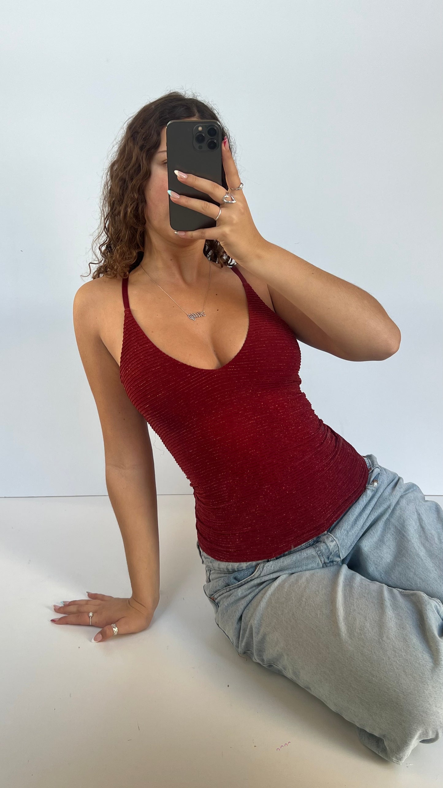 00s red glitter cami- size S