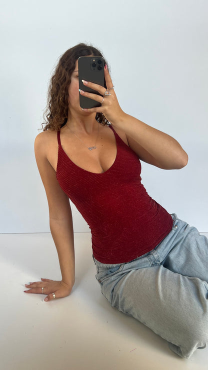 00s red glitter cami- size S