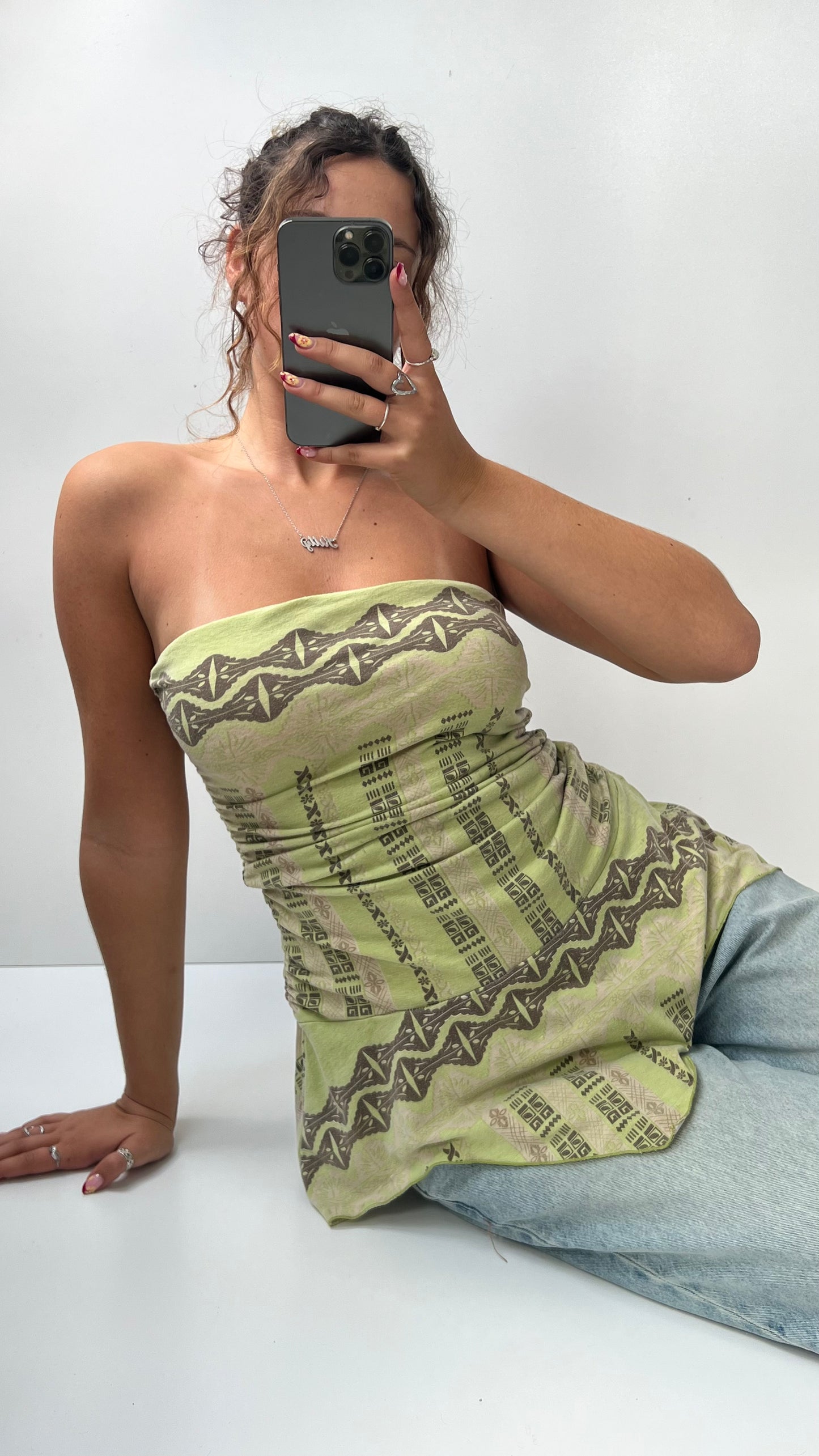 00s green strapless asymmetric top- size M