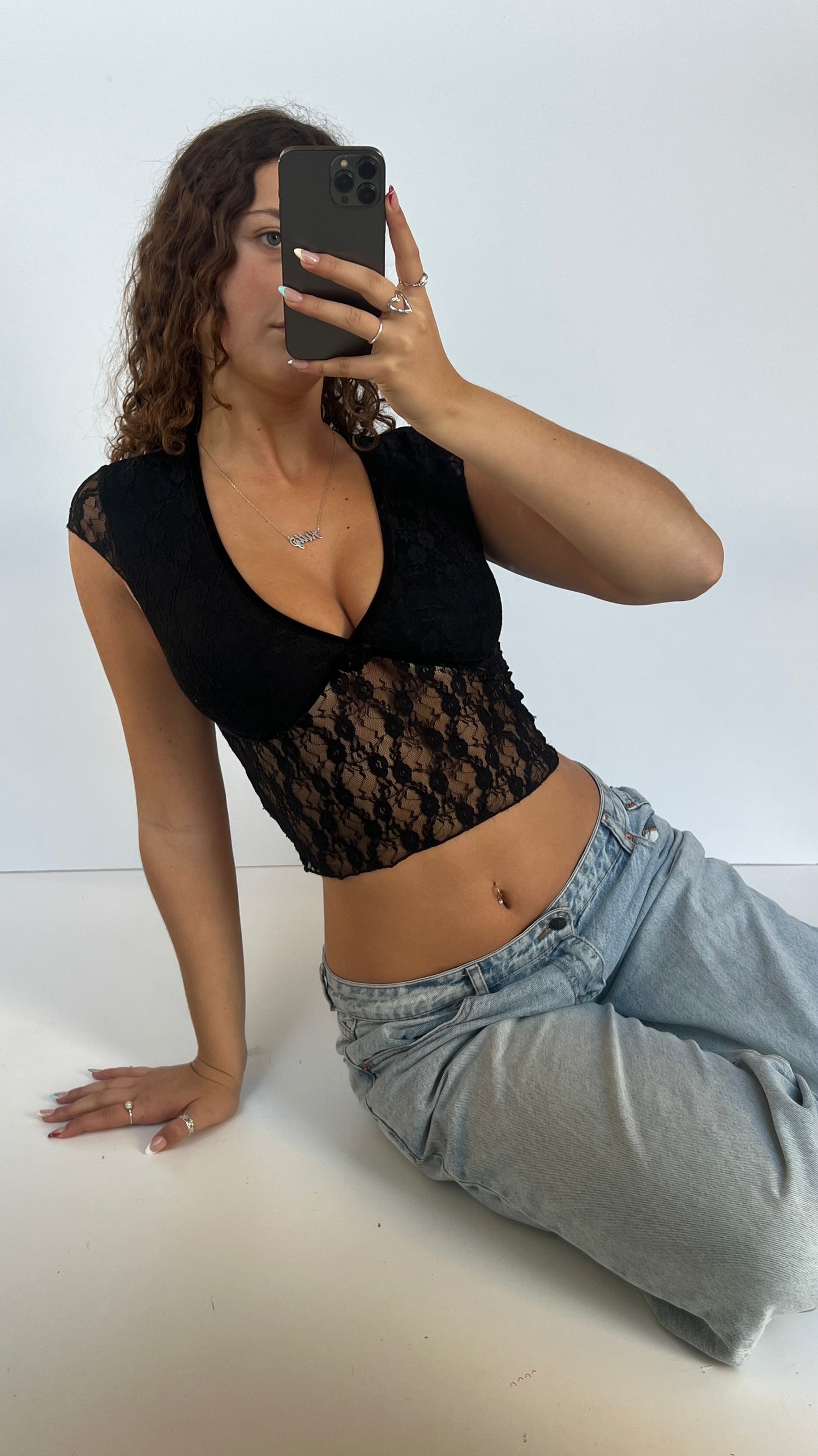 00s black lace top- size XS