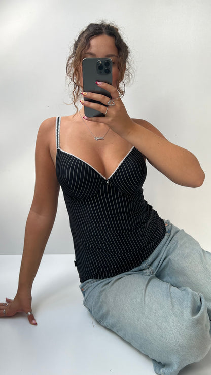00s black pinstripe corset cami- size M