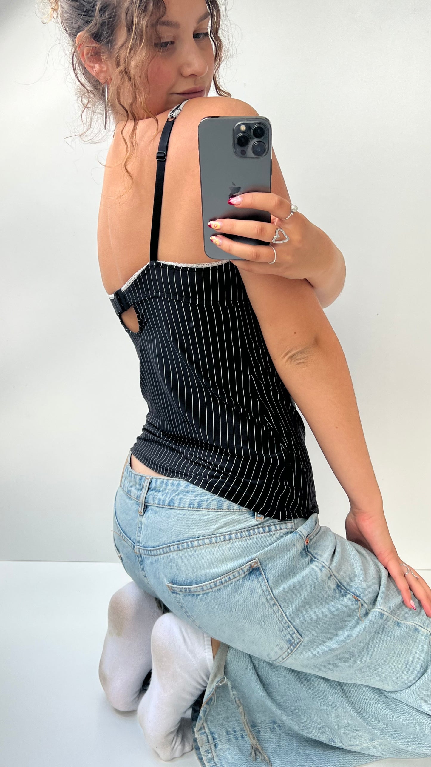 00s black pinstripe corset cami- size M
