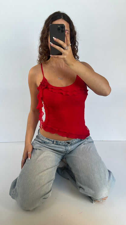 00s red mesh asymmetric cami- size S