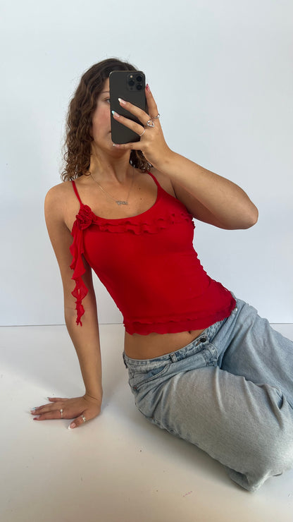 00s red mesh asymmetric cami- size S