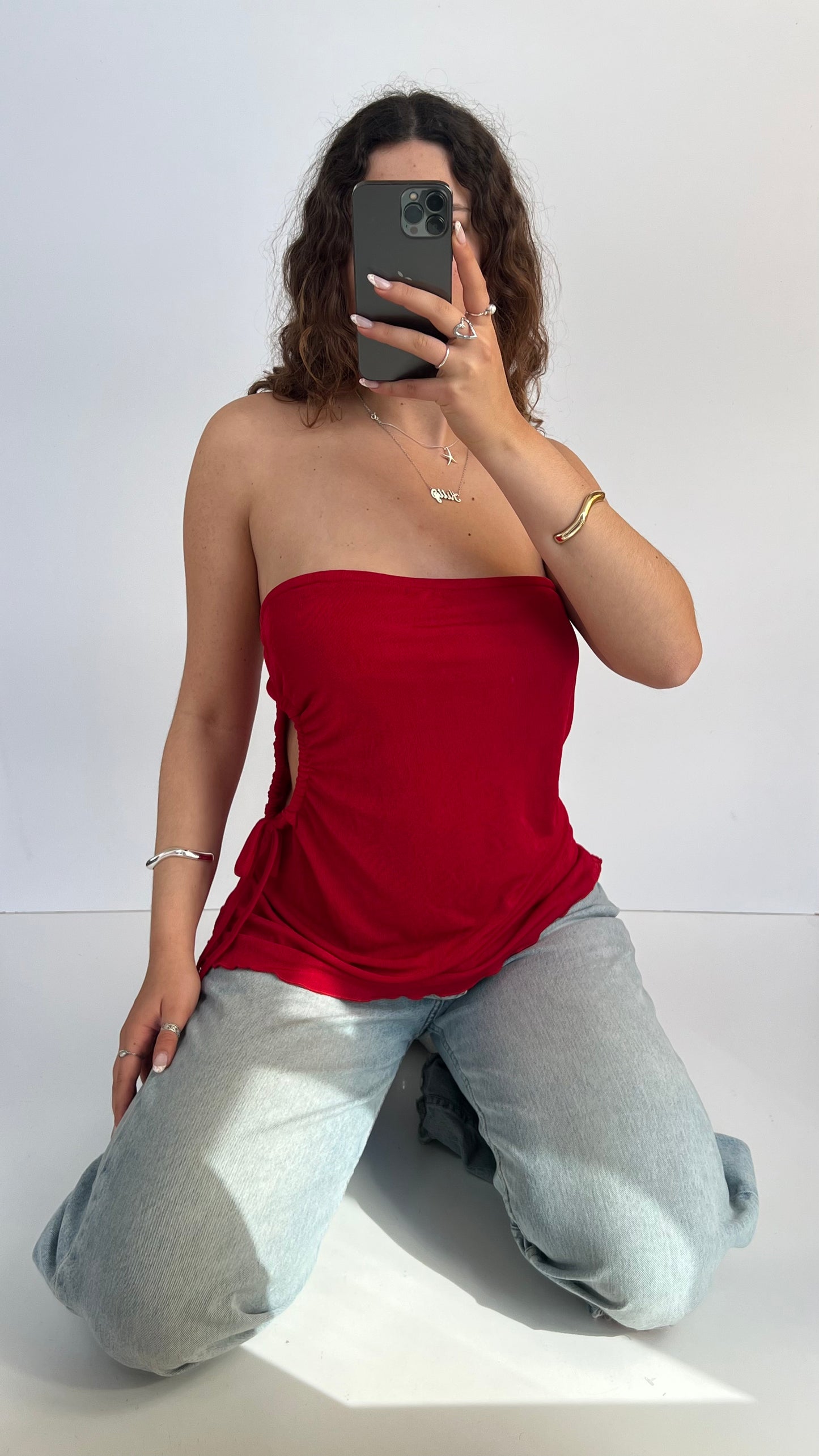 00s red asymmetric cami- size L