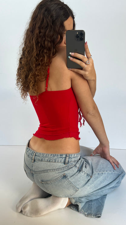 00s red mesh asymmetric cami- size S