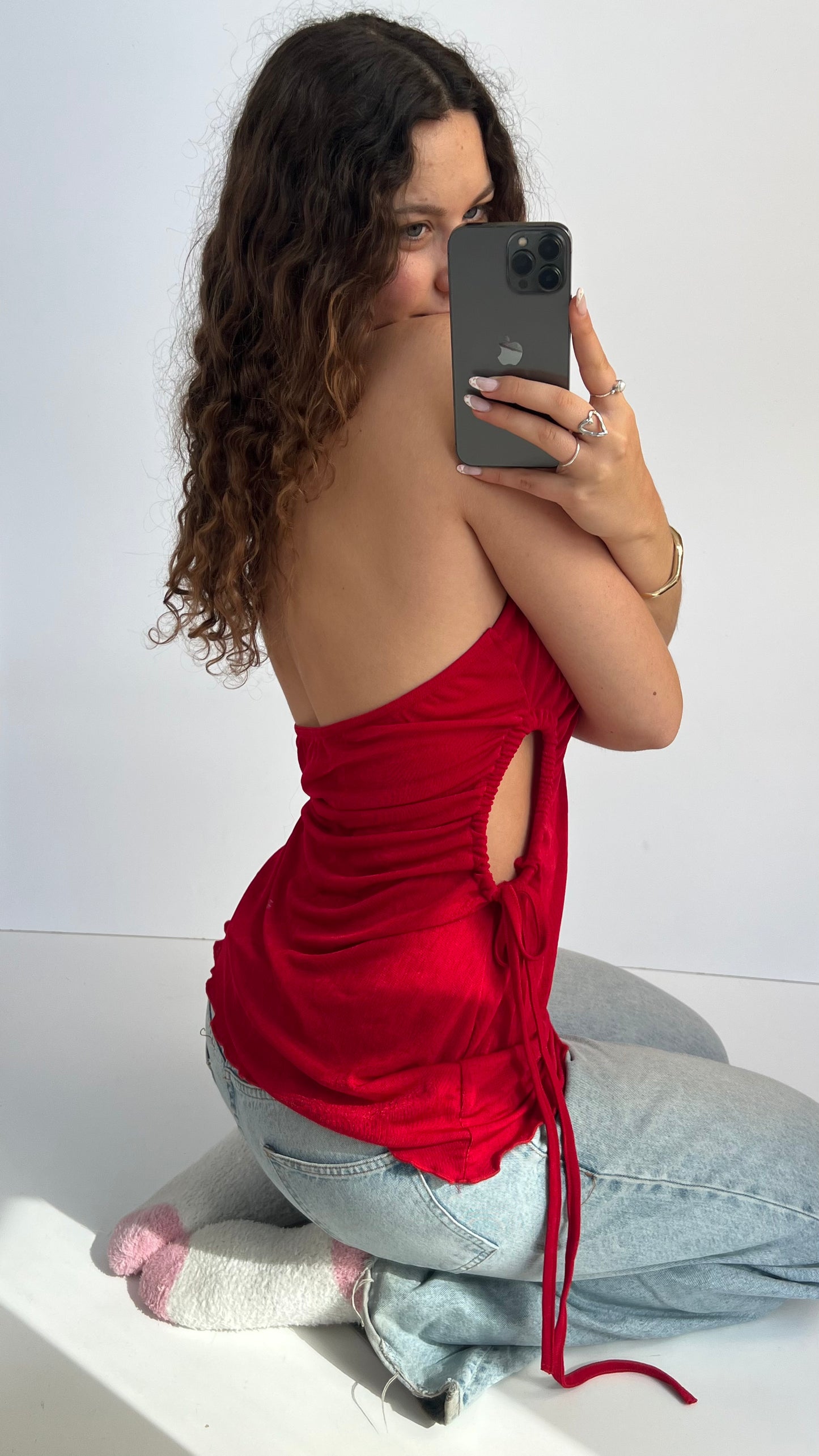 00s red asymmetric cami- size L