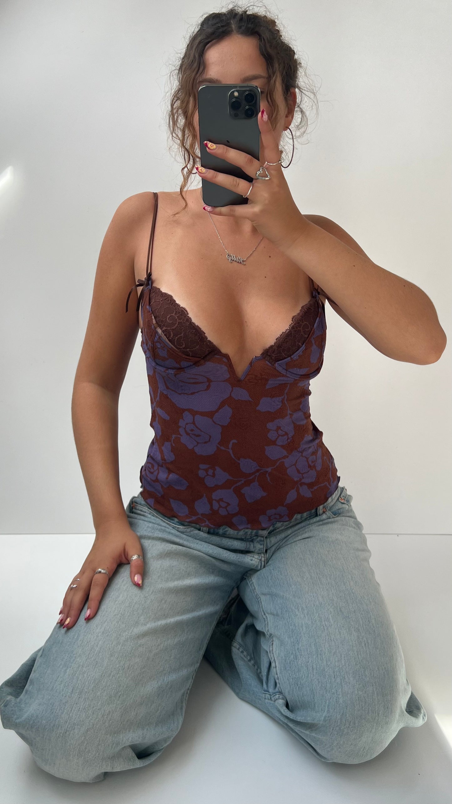 00s brown blue corset cami- size S