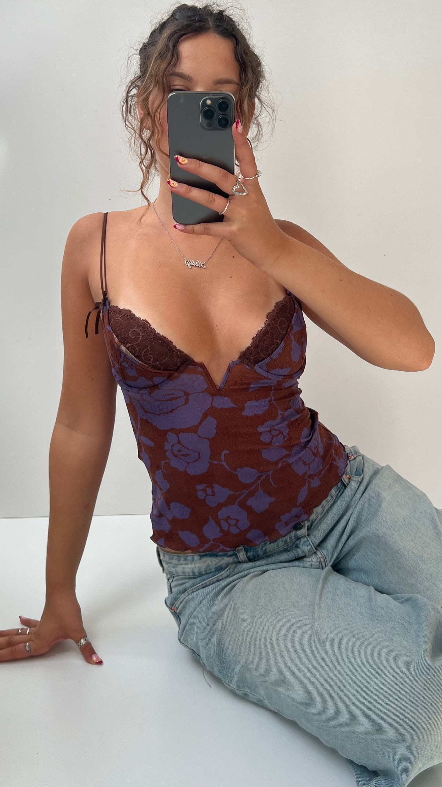 00s brown blue corset cami- size S