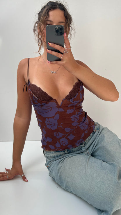 00s brown blue corset cami- size S