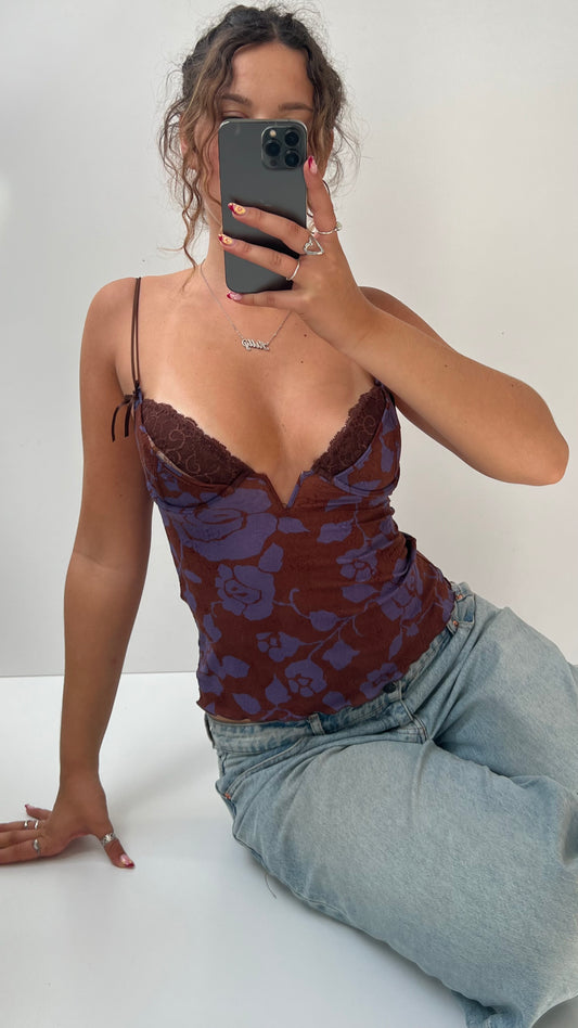 00s brown blue corset cami- size S