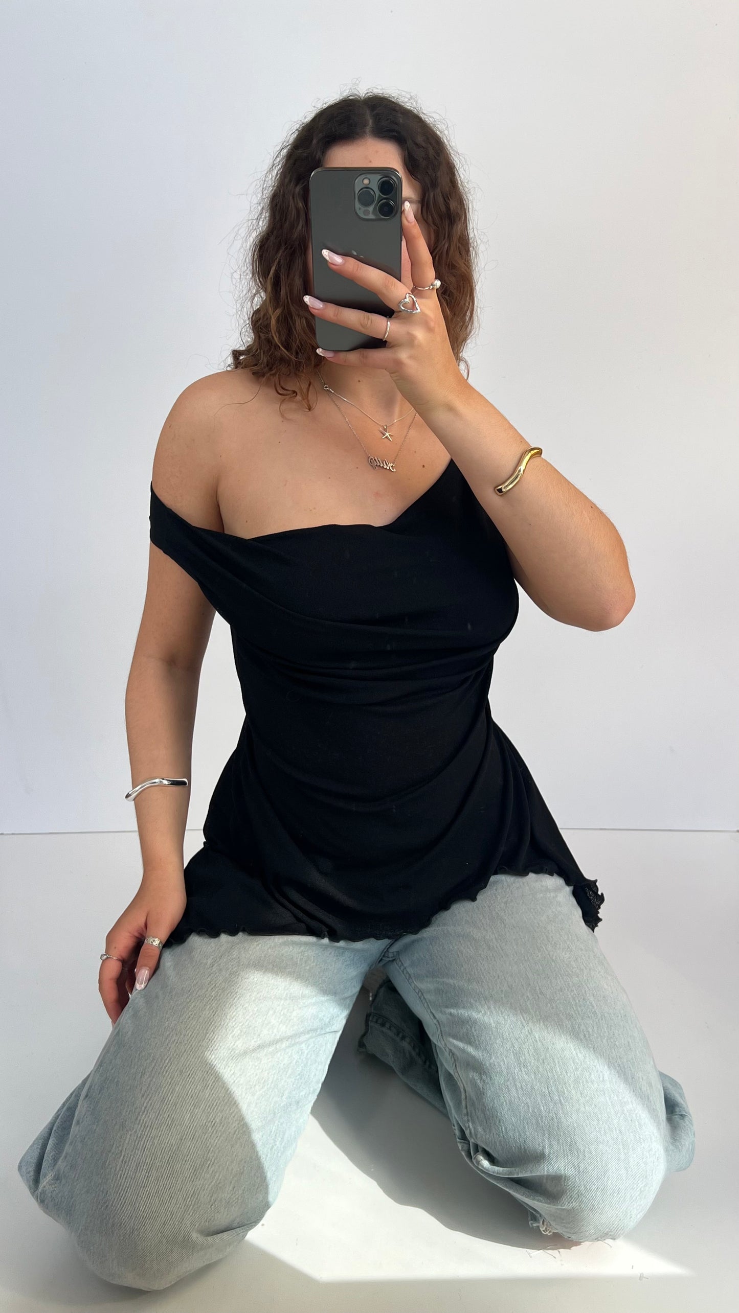 00s black mesh asymmetric top- size M