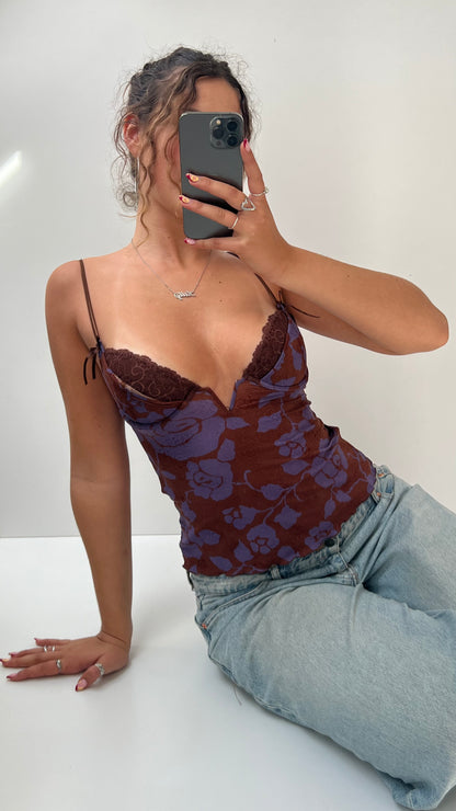 00s brown blue corset cami- size S