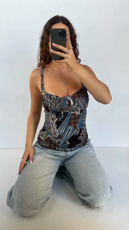 00s brown blue paisley cami- size M