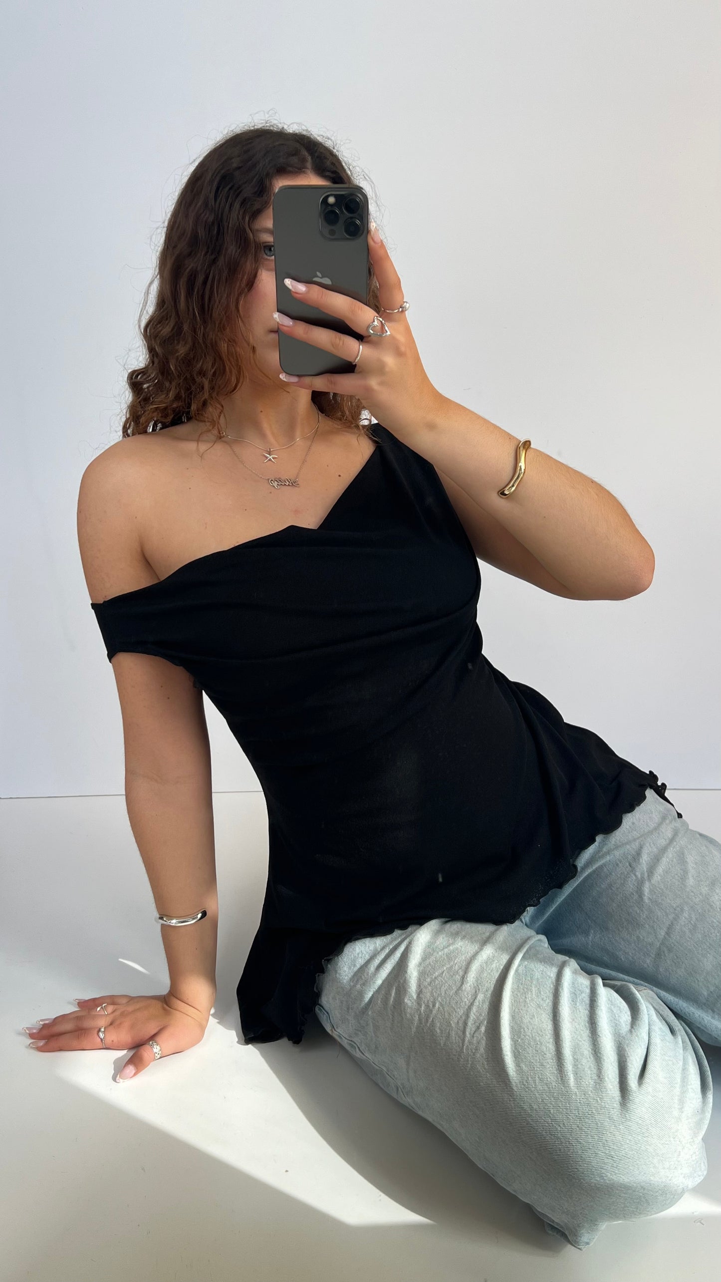 00s black mesh asymmetric top- size M