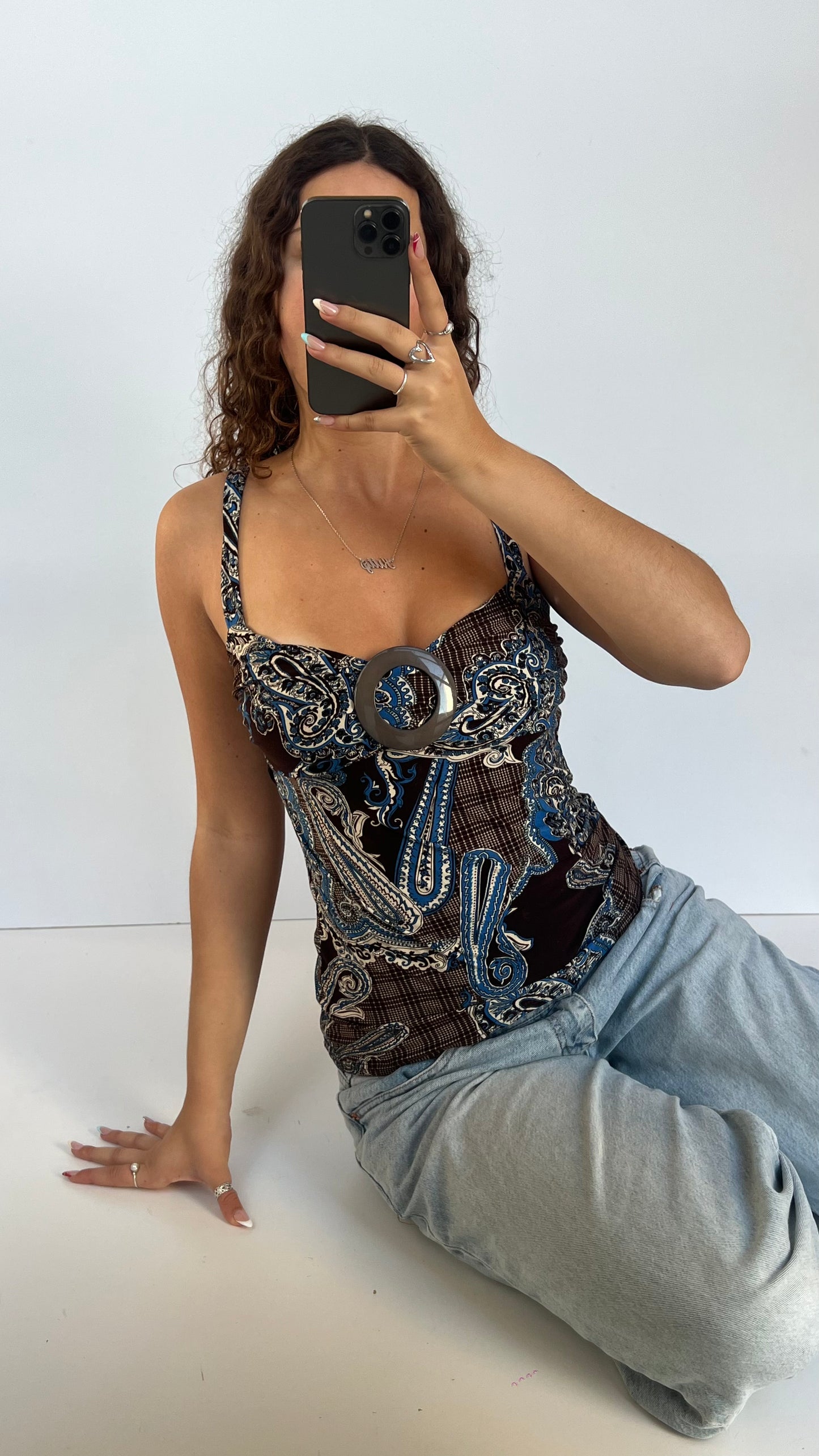 00s brown blue paisley cami- size M