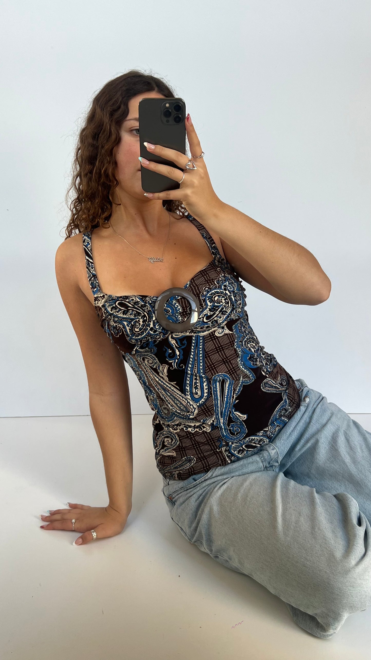 00s brown blue paisley cami- size M