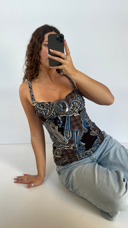 00s brown blue paisley cami- size M