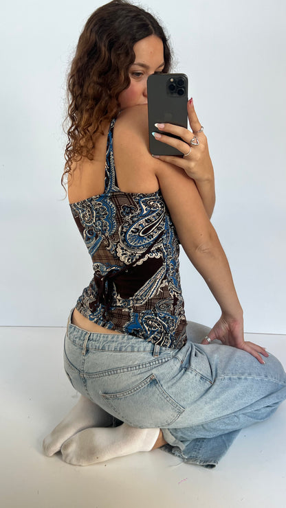 00s brown blue paisley cami- size M