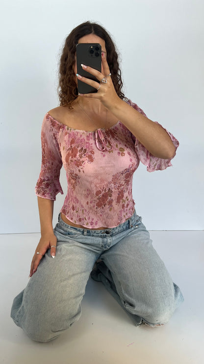 00s pink floral top- size S