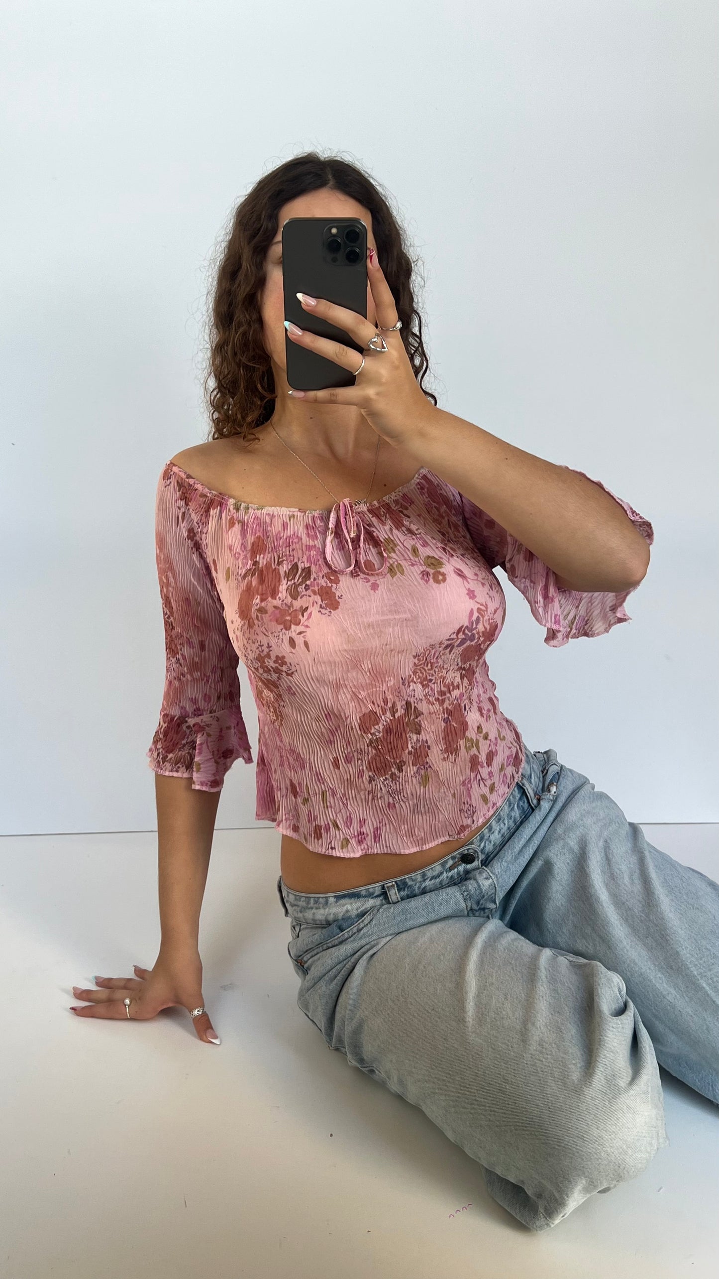 00s pink floral top- size S